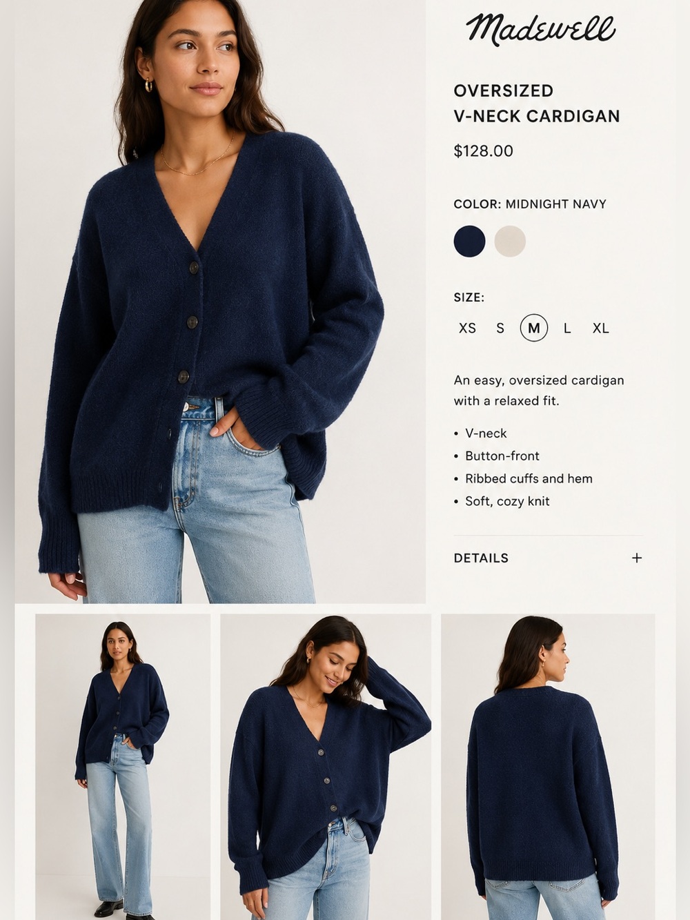 Madewell Navy Blue Merino Wool Blend V-Neck Cardigan Sweater Small - Picture 2 of 12